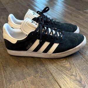 ADIDAS Gazelle Black and White Suede Sneakers- 8.5